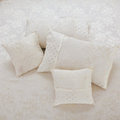 Polycotton King Size Jacquard Botanic Off White Bedcover With 2 Cushion Covers & 2 Pillow Covers