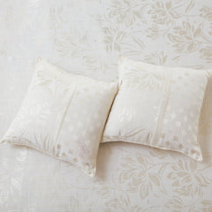 Polycotton King Size Jacquard Botanic Off White Bedcover With 2 Cushion Covers & 2 Pillow Covers