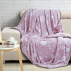 Malako Double Bed Blanket - Heavy Plush Pink Leaves Printed Blanket