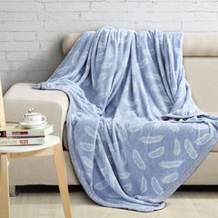 Malako Single Bed Blanket - Heavy Plush Blue Leaves Printed Blanket
