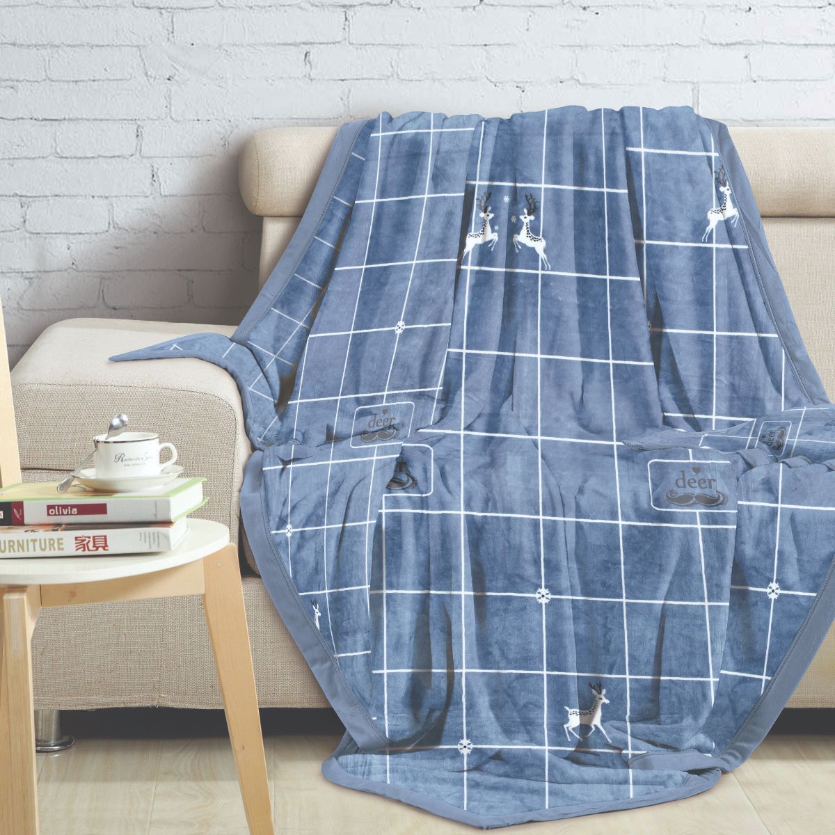 Malako Double Bed Blanket - Heavy Plush Blue Geometrical Printed Blanket