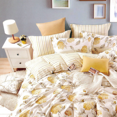 Malako Royale XL Bedding Set - White & Yellow Botanic 100% Cotton King Size Bedsheet With Comforter