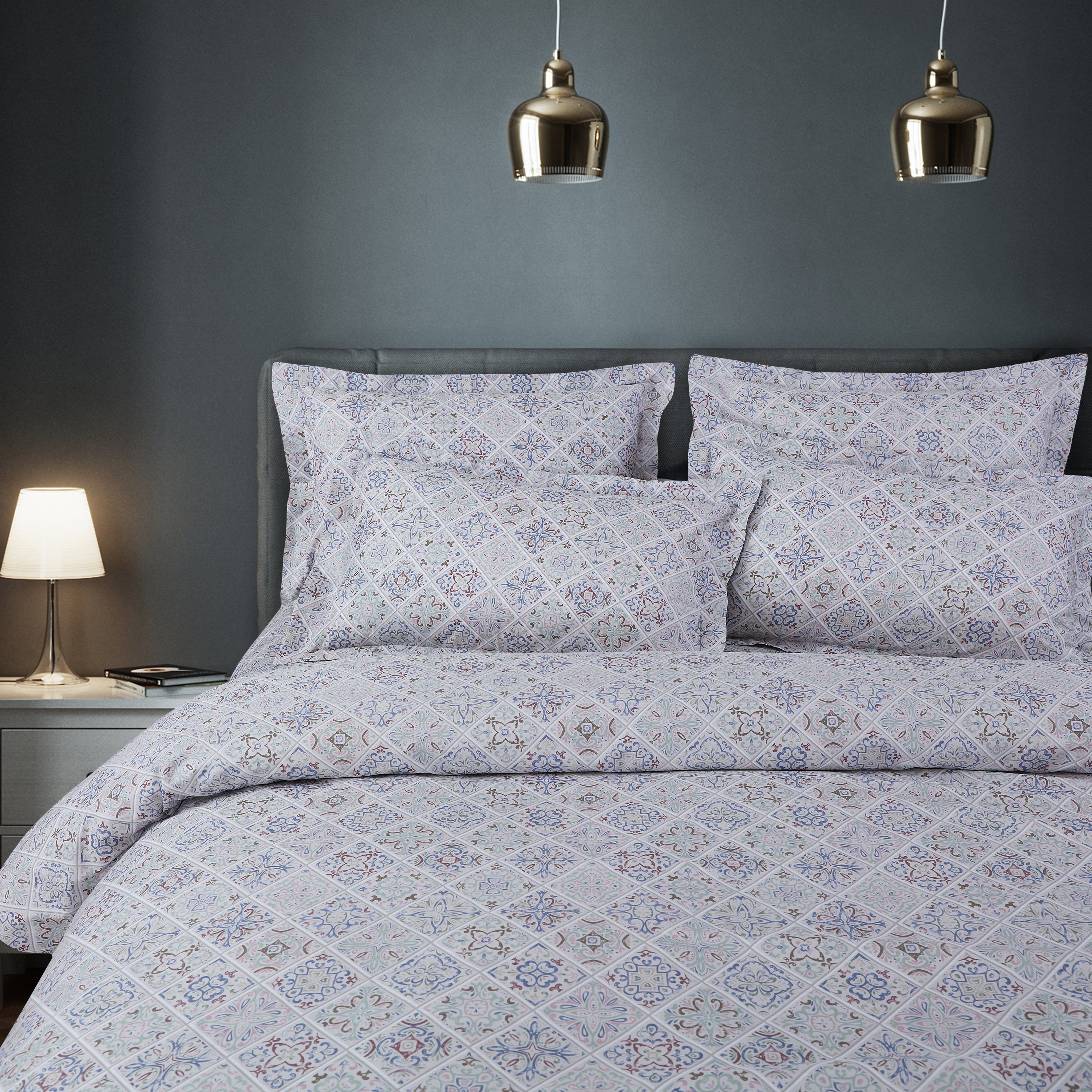 Malako Royale XL Double Bed Duvet Cover - Grey Abstract 100% Cotton King Size Quilt Cover