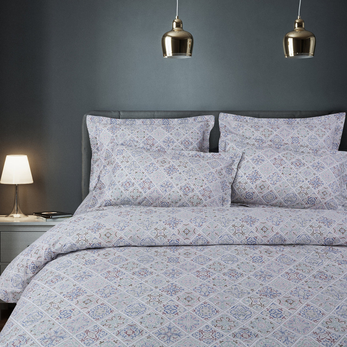 Malako Royale XL Double Bed Duvet Cover - Grey Abstract 100% Cotton King Size Quilt Cover