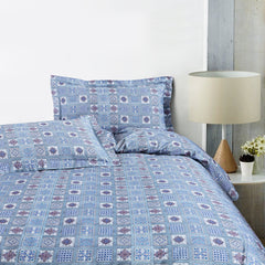 Malako Basel Bedding Set - Blue Abstract 100% Cotton King Size Bedsheet With Comforter