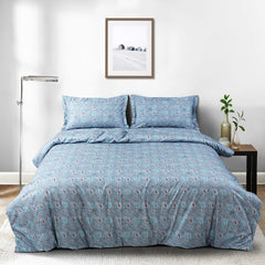 Malako Basel Bedding Set - Blue Paisley 100% Cotton King Size Bedsheet With Comforter