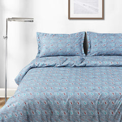Malako Basel Bedding Set - Blue Paisley 100% Cotton King Size Bedsheet With Comforter
