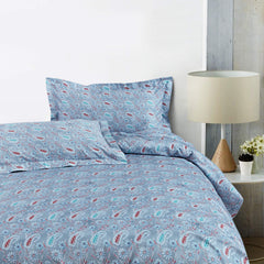 Malako Basel Bedding Set - Blue Paisley 100% Cotton King Size Bedsheet With Comforter