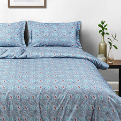 Malako Basel Bedding Set - Blue Paisley 100% Cotton King Size Bedsheet With Comforter