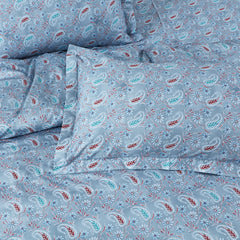 Malako Basel Bedding Set - Blue Paisley 100% Cotton King Size Bedsheet With Comforter