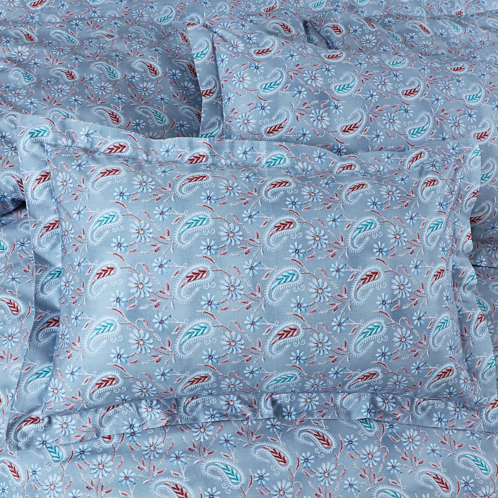 Malako Basel Bedding Set - Blue Paisley 100% Cotton King Size Bedsheet With Comforter