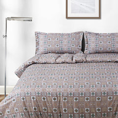 Malako Basel Bedding Set - Brown Abstract 100% Cotton King Size Bedsheet With Comforter