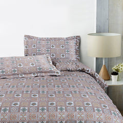 Malako Basel Bedding Set - Brown Abstract 100% Cotton King Size Bedsheet With Comforter