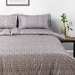 Malako Basel Bedding Set - Brown Abstract 100% Cotton King Size Bedsheet With Comforter