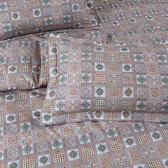 Malako Basel Bedding Set - Brown Abstract 100% Cotton King Size Bedsheet With Comforter