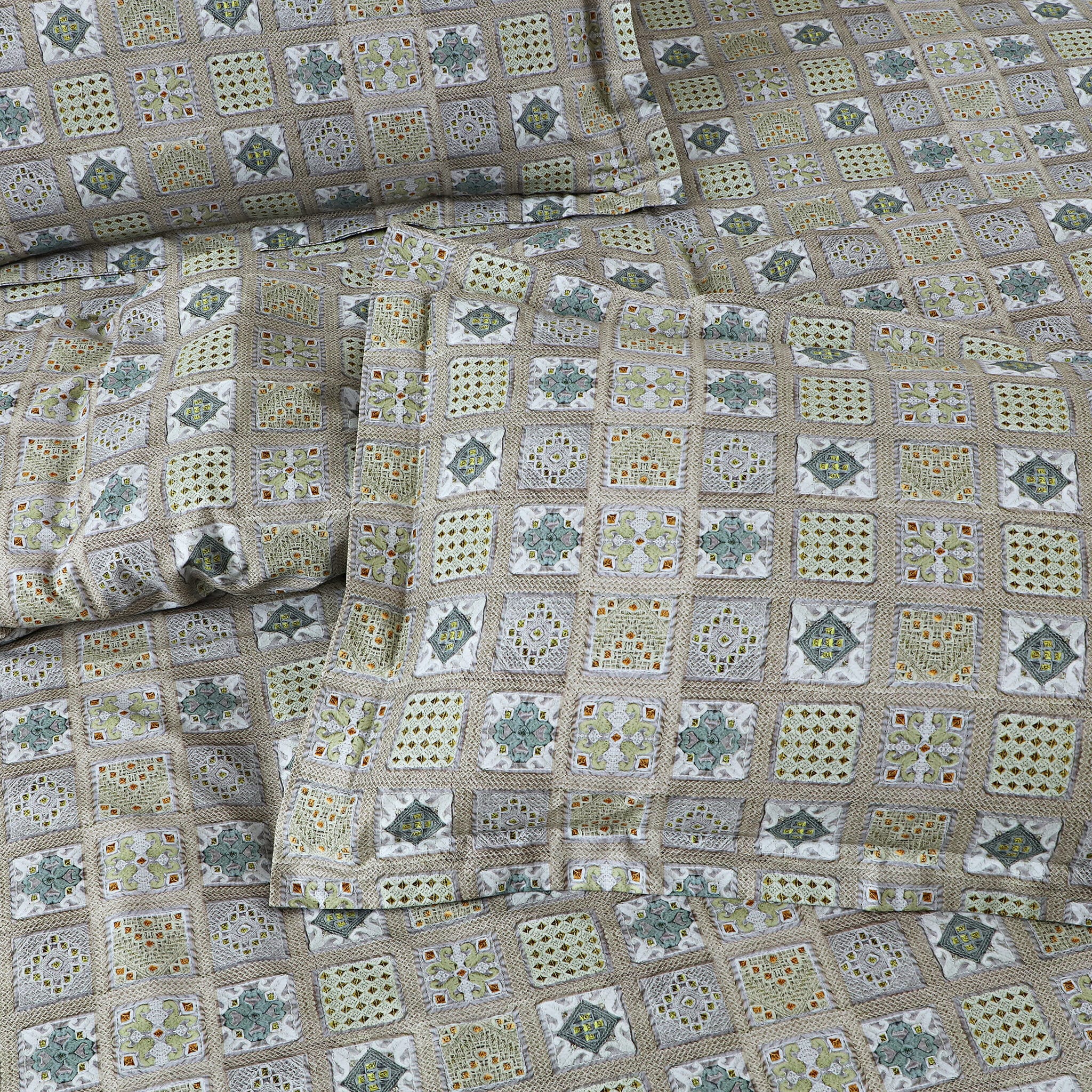Malako Basel Bedding Set - Green Abstract 100% Cotton King Size Bedsheet With Comforter