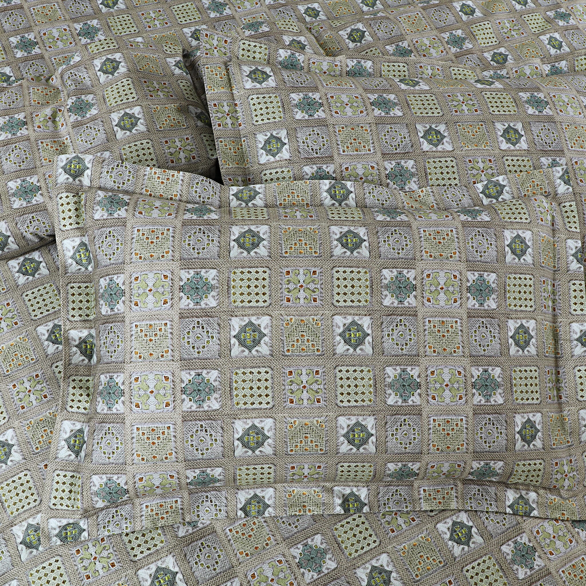 Malako Basel Bedding Set - Green Abstract 100% Cotton King Size Bedsheet With Comforter