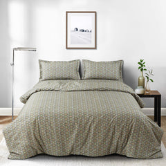 Malako Basel Bedding Set - Green Abstract 100% Cotton King Size Bedsheet With Comforter