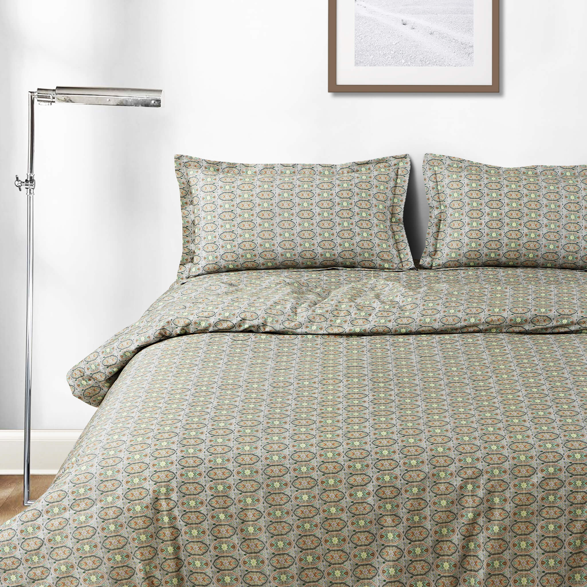 Malako Basel Bedding Set - Green Abstract 100% Cotton King Size Bedsheet With Comforter