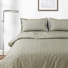 Malako Basel Bedding Set - Green Abstract 100% Cotton King Size Bedsheet With Comforter