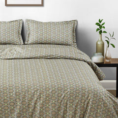 Malako Basel Bedding Set - Green Abstract 100% Cotton King Size Bedsheet With Comforter