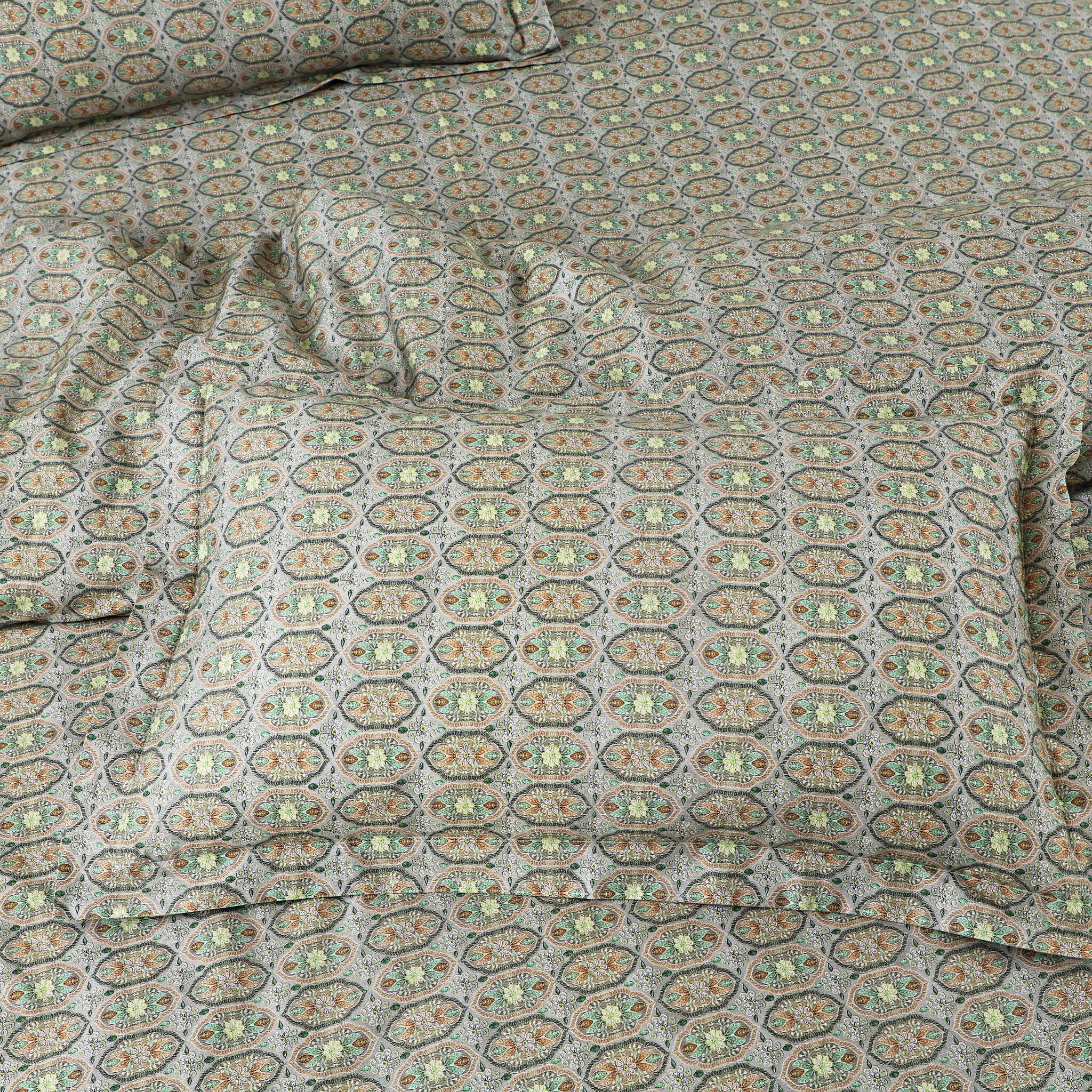 Malako Basel Bedding Set - Green Abstract 100% Cotton King Size Bedsheet With Comforter