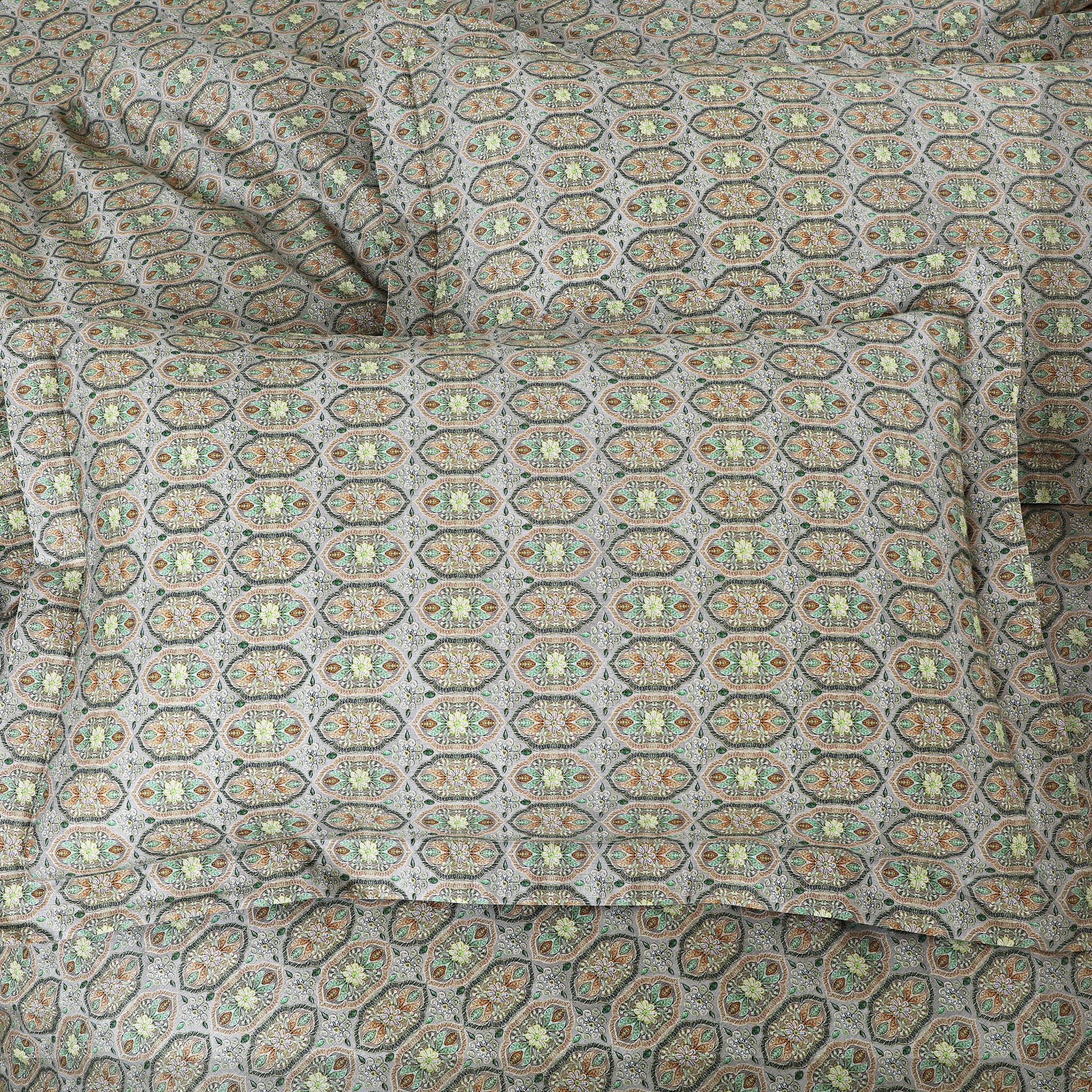 Malako Basel Bedding Set - Green Abstract 100% Cotton King Size Bedsheet With Comforter
