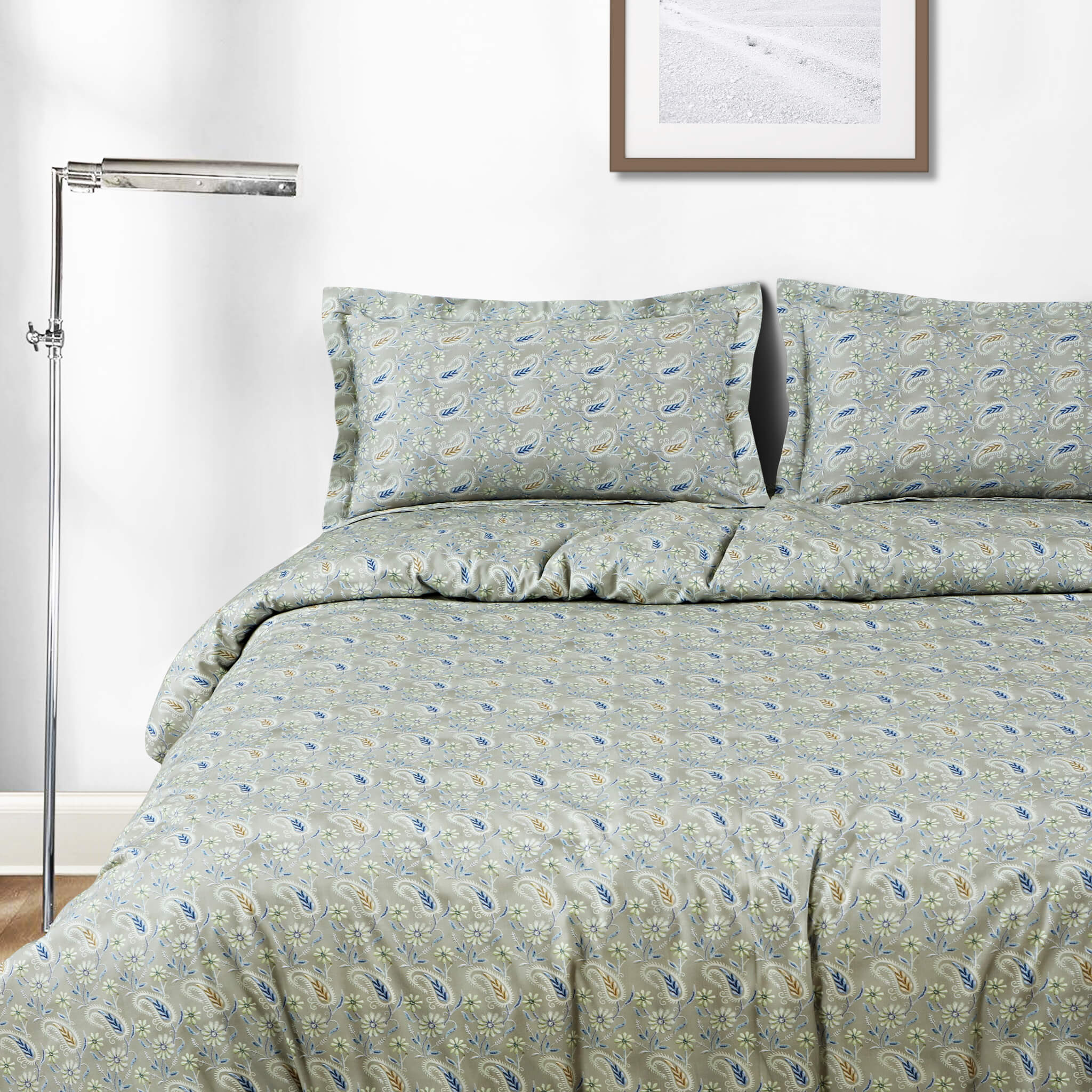 Malako Basel Bedding Set - Green Paisley 100% Cotton King Size Bedsheet With Comforter