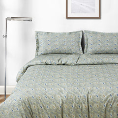 Malako Basel Bedding Set - Green Paisley 100% Cotton King Size Bedsheet With Comforter