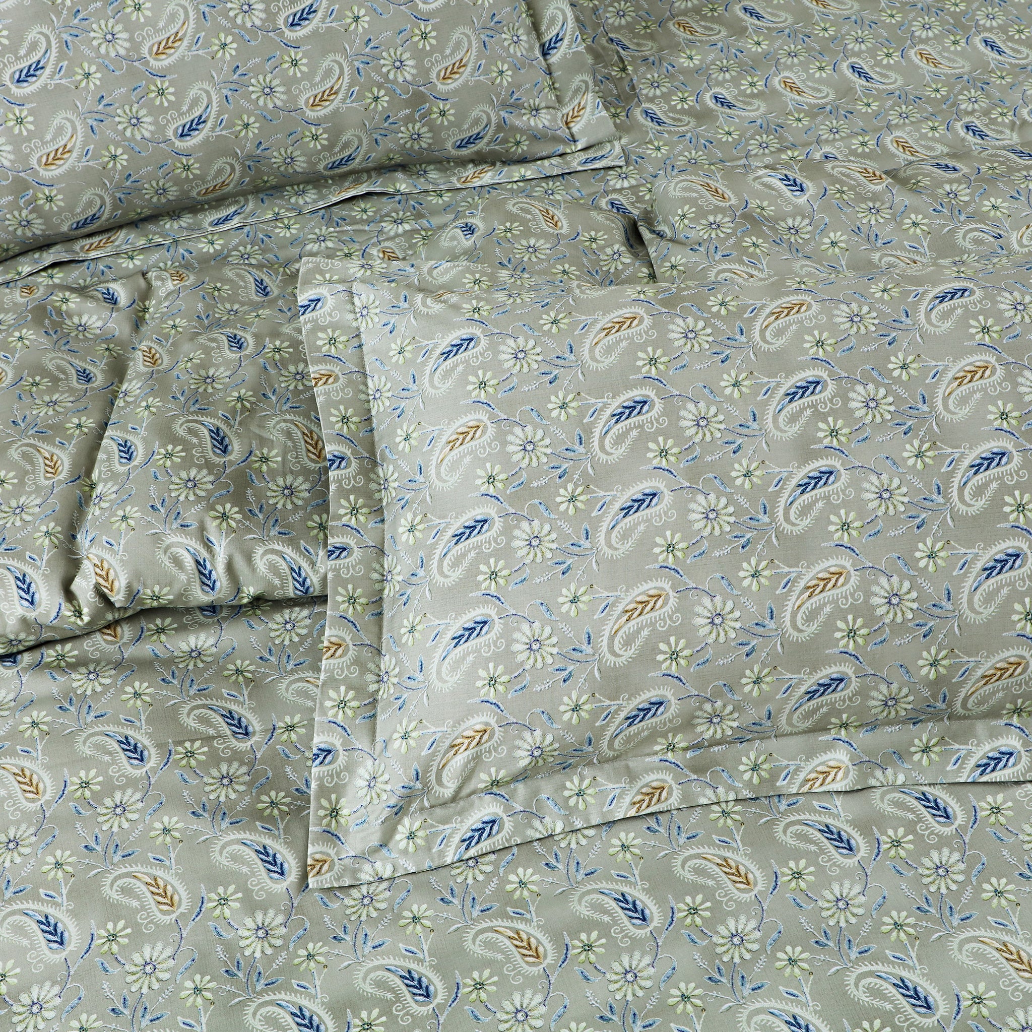 Malako Basel Bedding Set - Green Paisley 100% Cotton King Size Bedsheet With Comforter