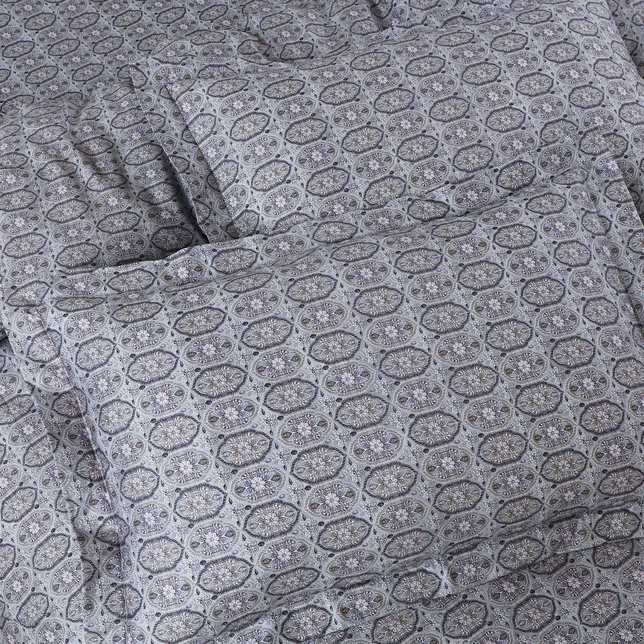 Malako Basel Bedding Set - Grey Abstract 100% Cotton King Size Bedsheet With Comforter