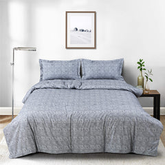 Malako Basel Bedding Set - Grey Paisley 100% Cotton King Size Bedsheet With Comforter