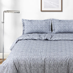 Malako Basel Bedding Set - Grey Paisley 100% Cotton King Size Bedsheet With Comforter