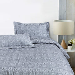 Malako Basel Bedding Set - Grey Paisley 100% Cotton King Size Bedsheet With Comforter