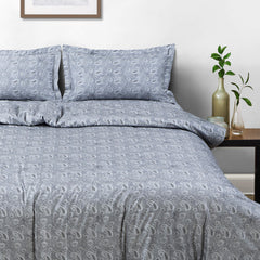 Malako Basel Bedding Set - Grey Paisley 100% Cotton King Size Bedsheet With Comforter