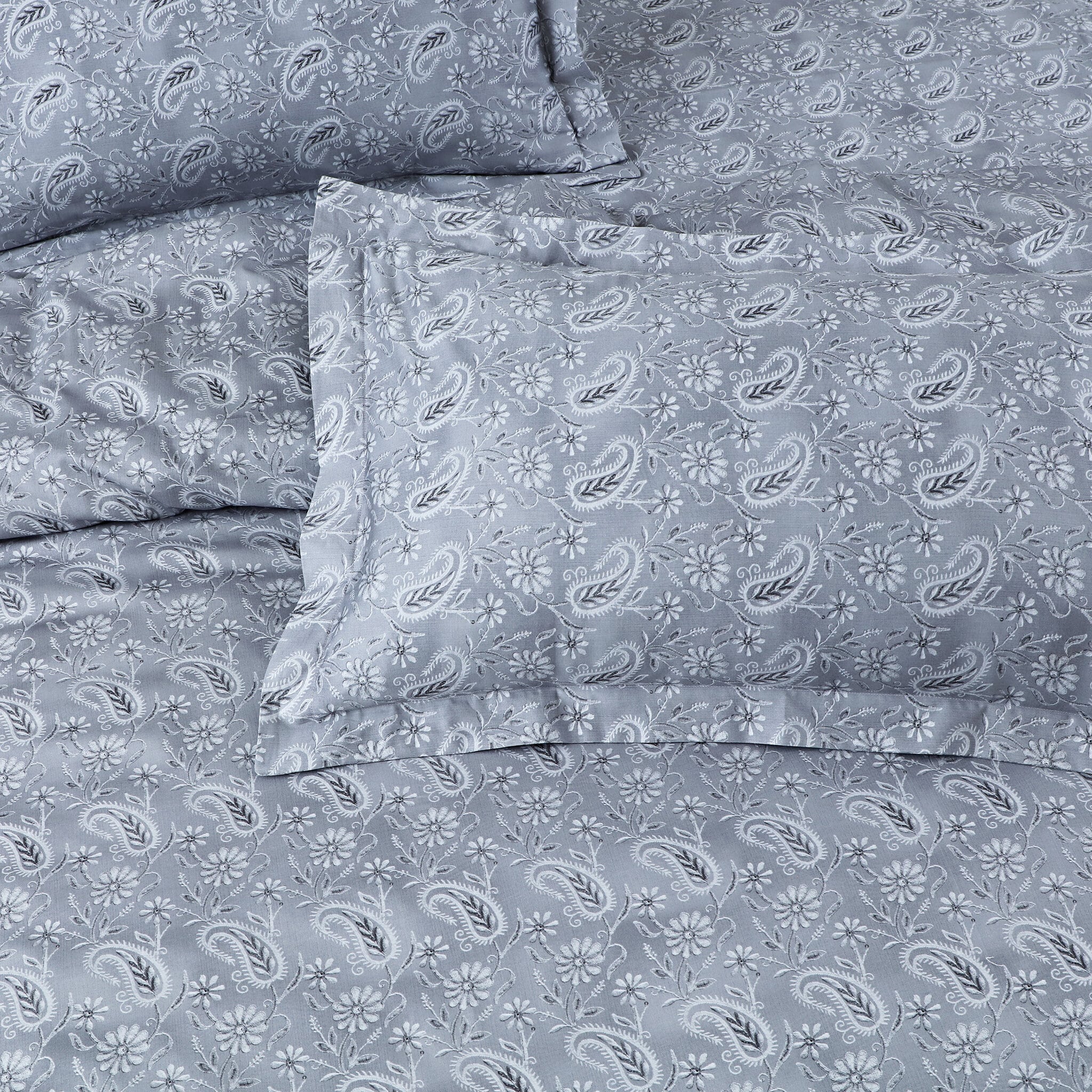 Malako Basel Bedding Set - Grey Paisley 100% Cotton King Size Bedsheet With Comforter