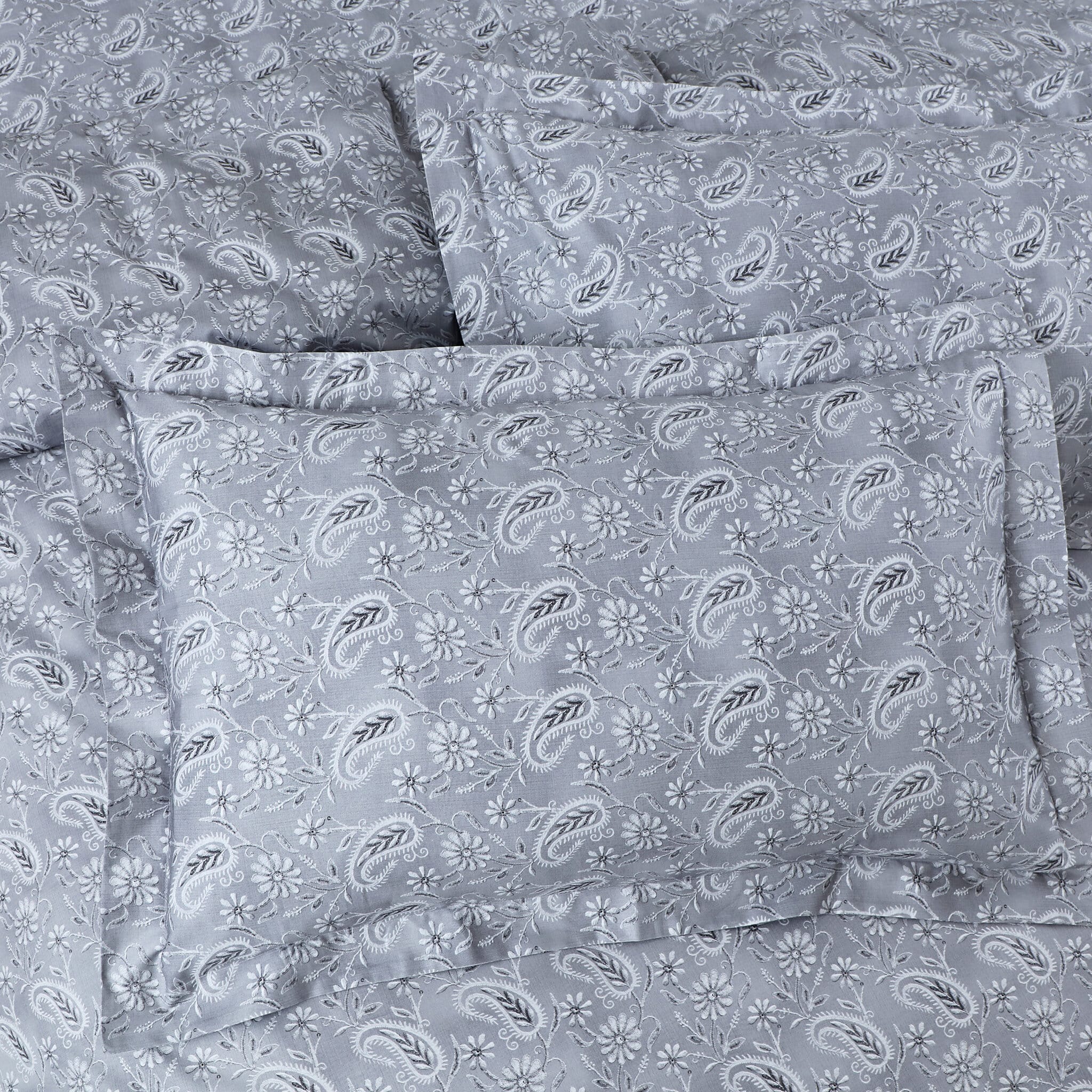 Malako Basel Bedding Set - Grey Paisley 100% Cotton King Size Bedsheet With Comforter