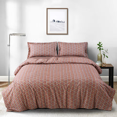 Malako Basel Bedding Set - Red Abstract 100% Cotton King Size Bedsheet With Comforter