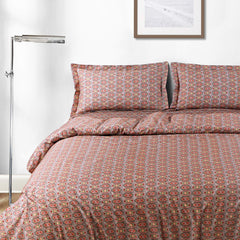 Malako Basel Bedding Set - Red Abstract 100% Cotton King Size Bedsheet With Comforter