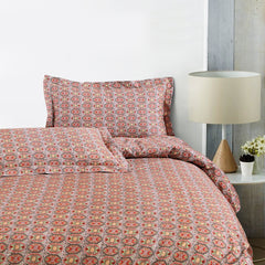 Malako Basel Bedding Set - Red Abstract 100% Cotton King Size Bedsheet With Comforter