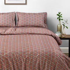 Malako Basel Bedding Set - Red Abstract 100% Cotton King Size Bedsheet With Comforter