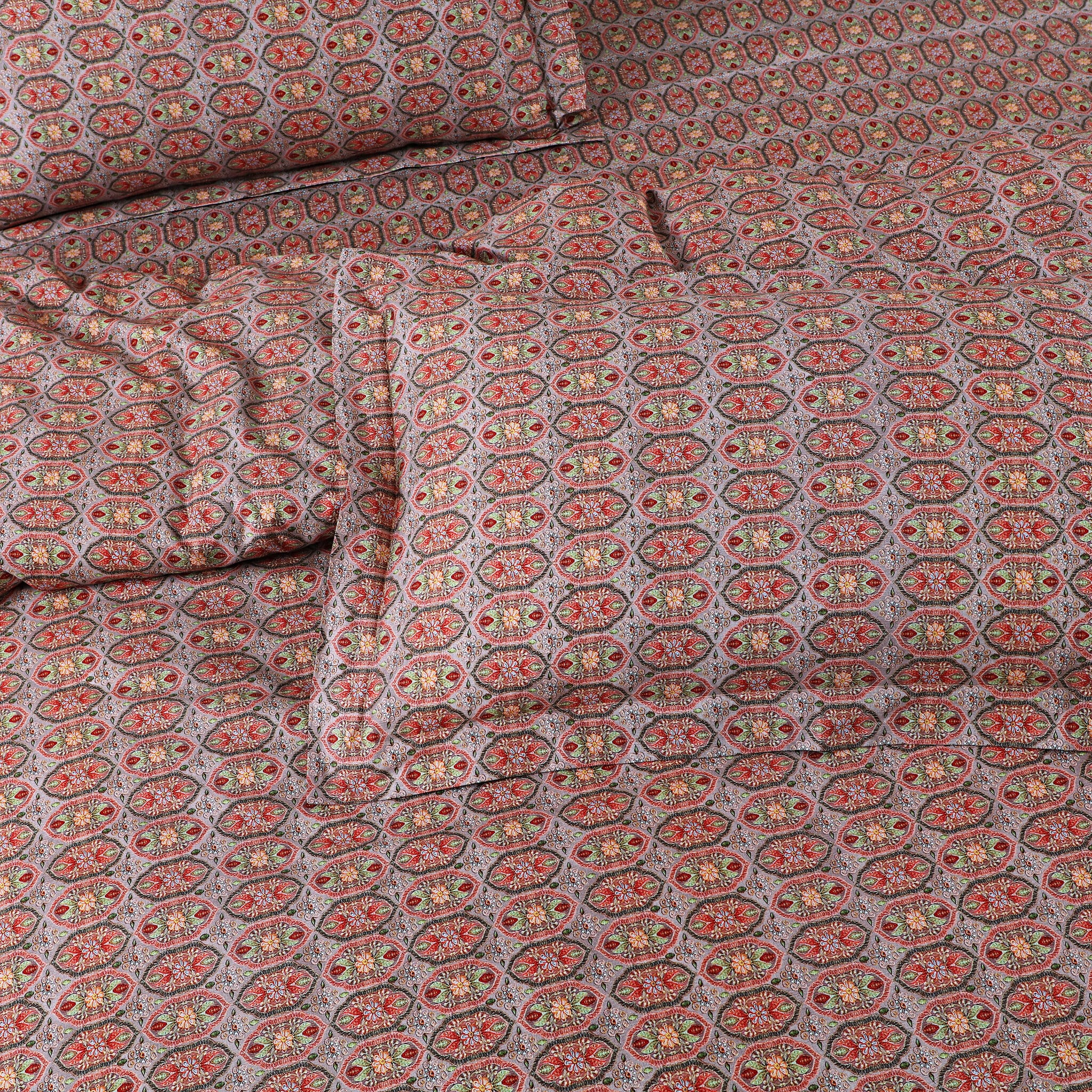 Malako Basel Bedding Set - Red Abstract 100% Cotton King Size Bedsheet With Comforter