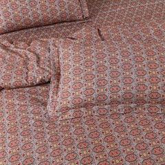 Malako Basel Bedding Set - Red Abstract 100% Cotton King Size Bedsheet With Comforter