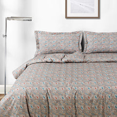 Malako Basel Bedding Set - Taupe Brown Paisley 100% Cotton King Size Bedsheet With Comforter