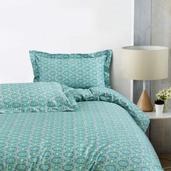 Malako Basel Bedding Set - Turquoise Blue Abstract 100% Cotton King Size Bedsheet With Comforter