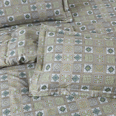 Malako Basel Green Abstract 350 TC 100% Cotton King Size Bedsheet/Duvet Cover
