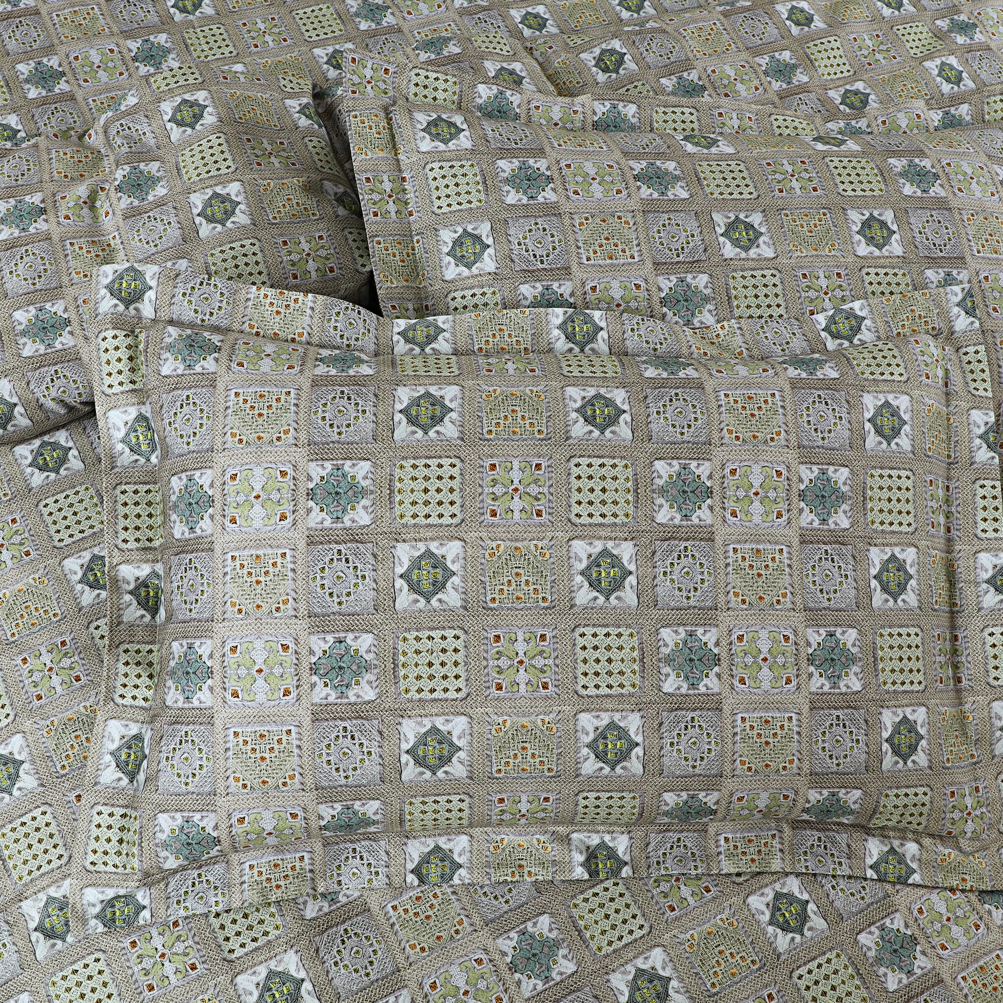 Malako Basel Green Abstract 350 TC 100% Cotton King Size Bedsheet/Duvet Cover