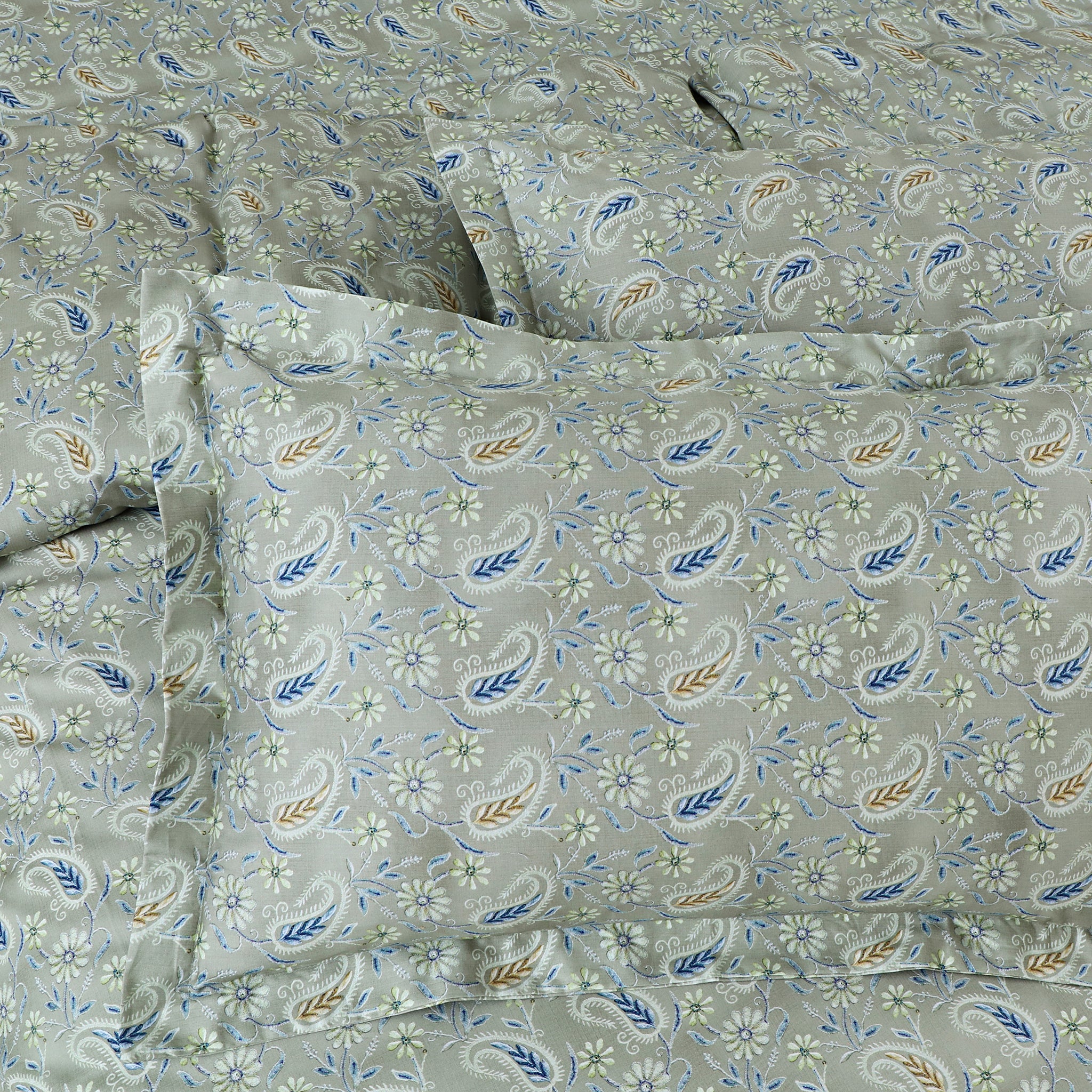 Malako Basel Green Paisley 350 TC 100% Cotton King Size Bedsheet/Duvet Cover