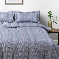Malako Basel Grey Abstract 350 TC 100% Cotton King Size Bedsheet/Duvet Cover