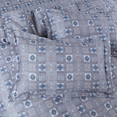 Malako Basel Grey Abstract 350 TC 100% Cotton King Size Bedsheet/Duvet Cover